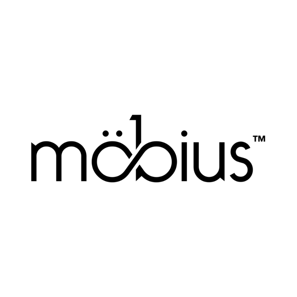 Mobius THC Beverages logo. Black text on a white background