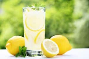 glass of lemonade with a thc beverage enhancer